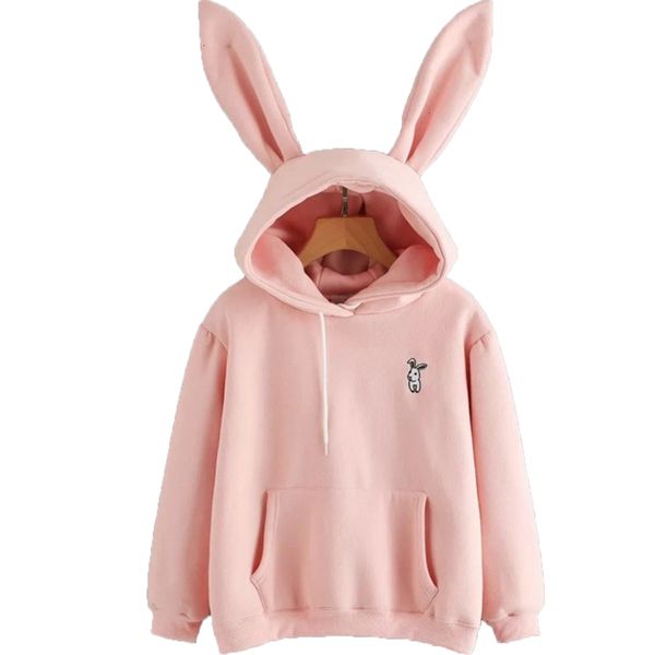 

2021 harajuku hoodies women long sleeve embroidered sweatshirt pullover autumn lovely ears jumper sweet cartoon, Black