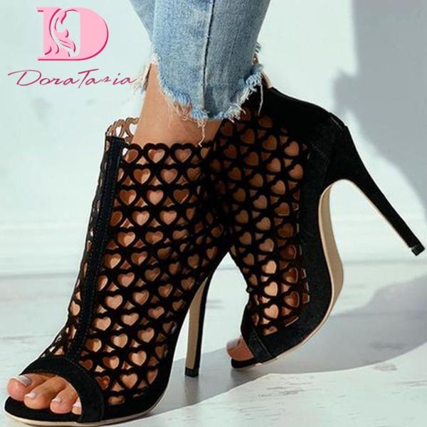 

doratasia new fashion female gladiator sandals peep toe hollow summer boot thin high heels sandals women party shoes woman, Black