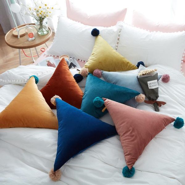 

cushion/decorative pillow nordic chic warm style three angles creative cute cushion with pom poms sofa and bedding decoration gift