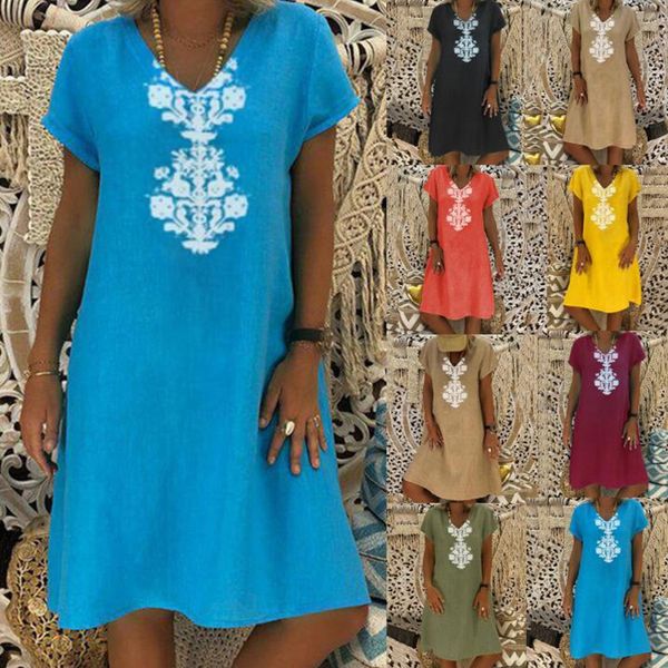 

women 2021 short sleeve print spring summer v-neck dress for children, Black;gray