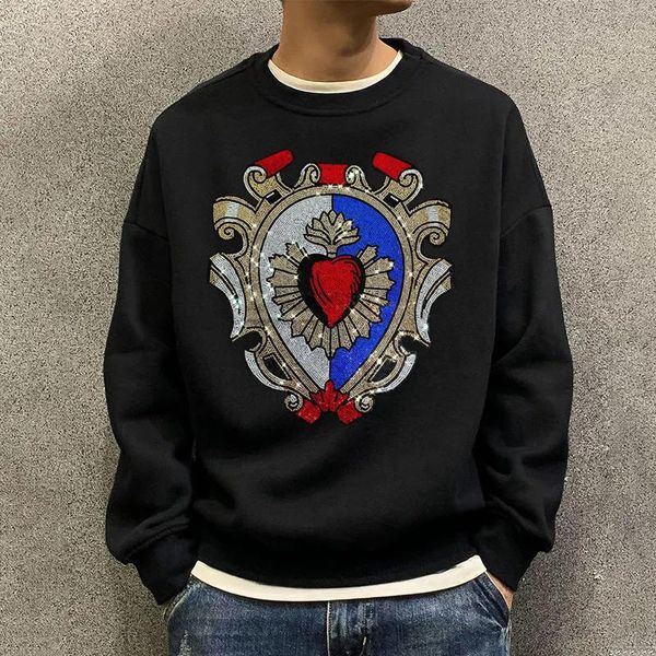 

men's hoodies & sweatshirts fall and winter women hoodie plus size m-xl personality diamond 3d design rhinestone long sleeve pu, Black