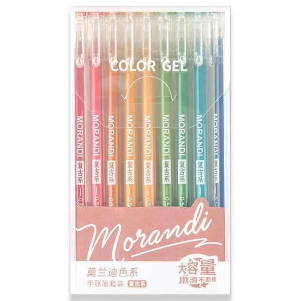 

9pcs morandi gray multi color gel ink pens vintage marker liner 0.5mm ballpoint u4ld