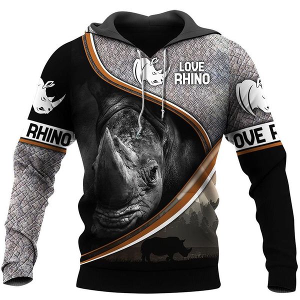 

men's hoodies & sweatshirts product fashion rhino series 3d full print long-sleeved hoodie casual pullover zipper street sweatshirt, Black