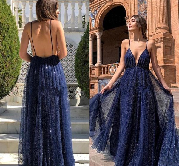 

2021 new sparkly navy blue prom es v-neck backless sequins a-line arabic dubai formal evening party gowns robe de soriee t7cc, White;pink