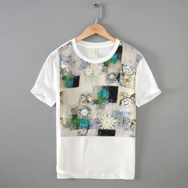 

men's t-shirts youth printed short sleeve round neck t-shirt summer casual thin top, White;black