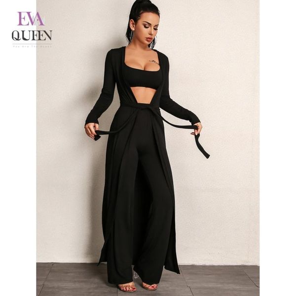 

women's two piece pants evaqueen solid black lace up 3 sets women high waist soft casual autumn pant strapless slim home ensembles femm, White