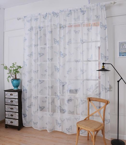 

curtain & drapes printed butterfly pattern transparent sheer linen&cotton fabric for living room bedroom balcony screen window home decor