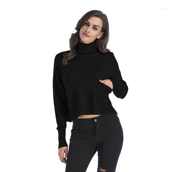 

women's sweaters women fashion turtleneck long sleeve solid regular pullover sweater casual autumn, winter pocket1, White;black
