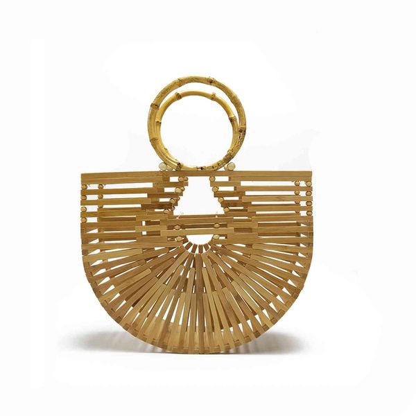 

evening bags ins straw woven half round hollowed out bamboo basket luxury hand clutch designer brand handbags for women kn5r