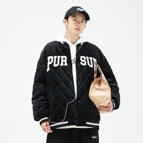

men's jackets down jacket 2021 winter trendy baseball uniform cotton coat loose couple cotton-padded youthful vitality wear, Black;brown