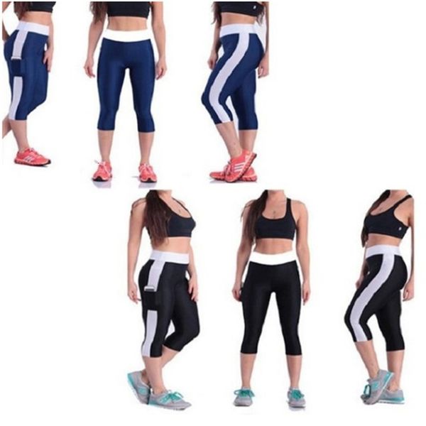 

matching fashion fitness sports women seven-point side pocket stretch hip leggings high tail leggingsale, Black