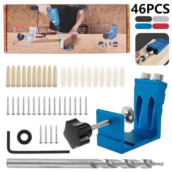 

professional hand tool sets 46 pcs pocket hole drill puncher jig kit positioner locator angle guide set saw step bits screwdriver bit