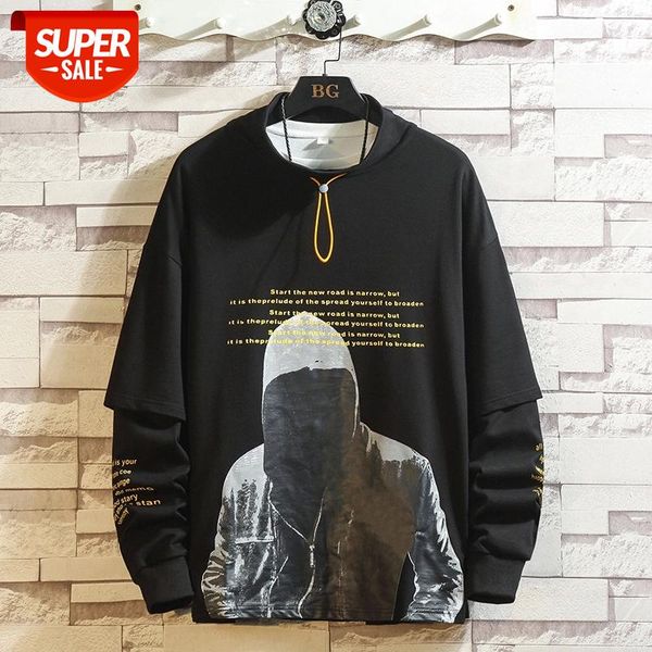 

2020 autumn men patchwork sport sweatshirt streetwear mens o-neck hoodies outwear cotton pullover 5xl #503n, Black
