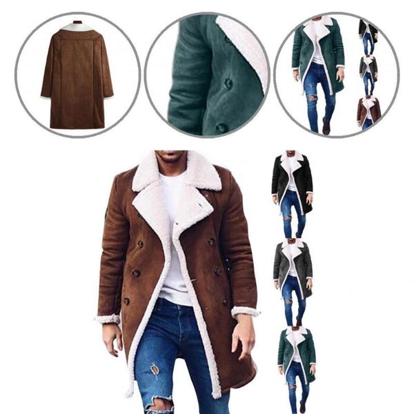 

men's wool & blends buttons great quick dry winter jacket thicken men coat contrast colors for home, Black