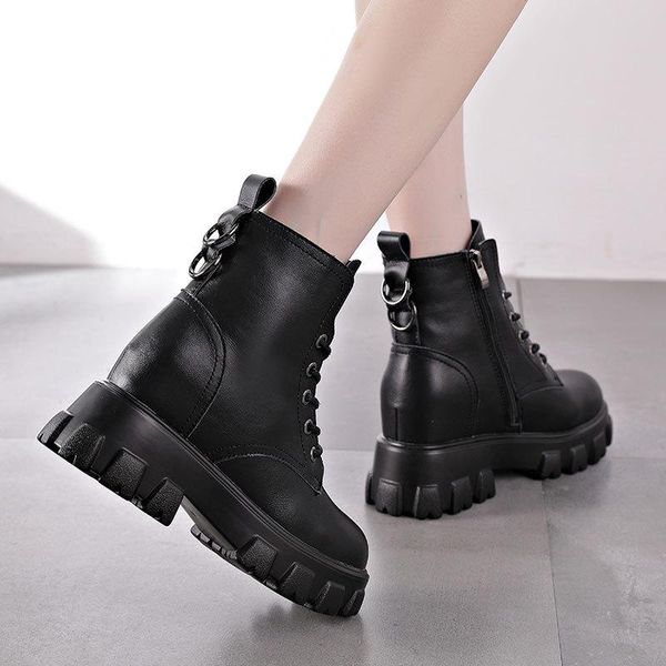

boots women fashion genuine leather black platform shoes high heels boot ladies ankle botas femmes bottes botines de mujer