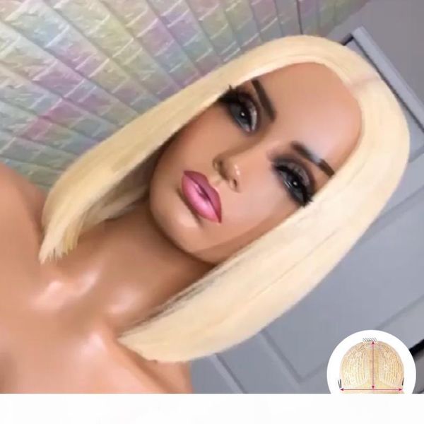

blonde 613# colored t part lace wig middle part brazilian remy hair with baby bob t lace wigs pre plucked hair for black women, Black;brown