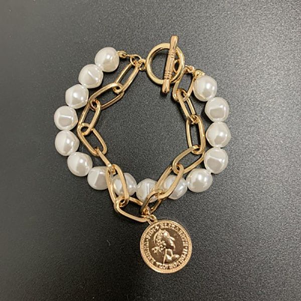 

charm bracelets full baroque pearl bracelet for women fashion luxury lock charms beauty avatar brand hand statement jewelry z452, Golden;silver