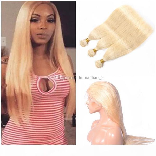 

#27 honey blonde silk straight 360 full lace frontal pre plucked 360 band lace closure with strawberry blonde color 3 bundles brazilian hair, Black;brown