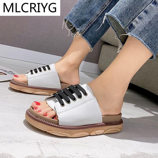 

sandals 2021 woman shoes summer fashion open-toed outdoor walking platform women's comfortable lace-up casual slippers, Black