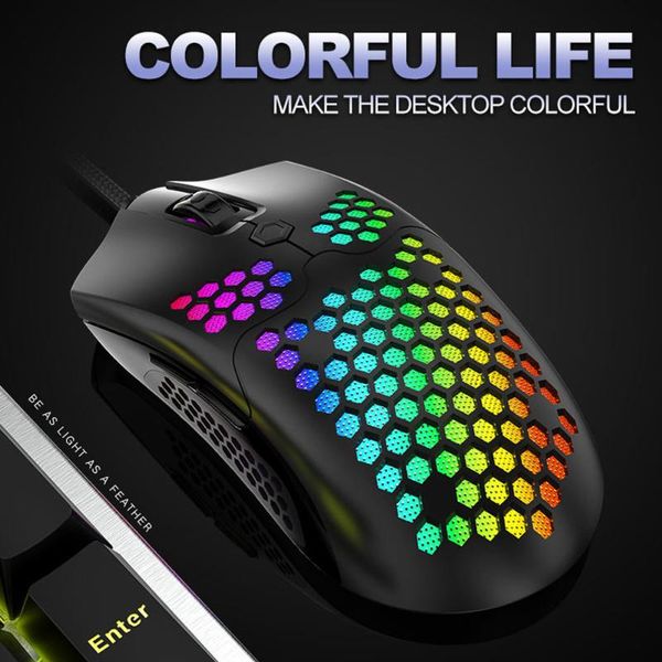 

mice usb wired lightweight gaming mouse rgb backlit with 6 buttons 7200dpi honeycomb shell for pc lapcomputer