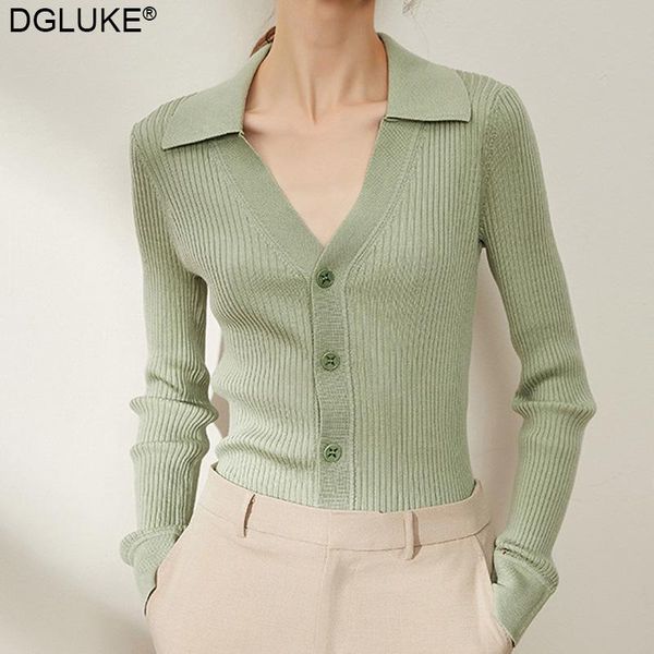 

women's knits & tees green long sleeve knitted cardigan women v-neck button-down sweater female elegant fitted knitwear top, White