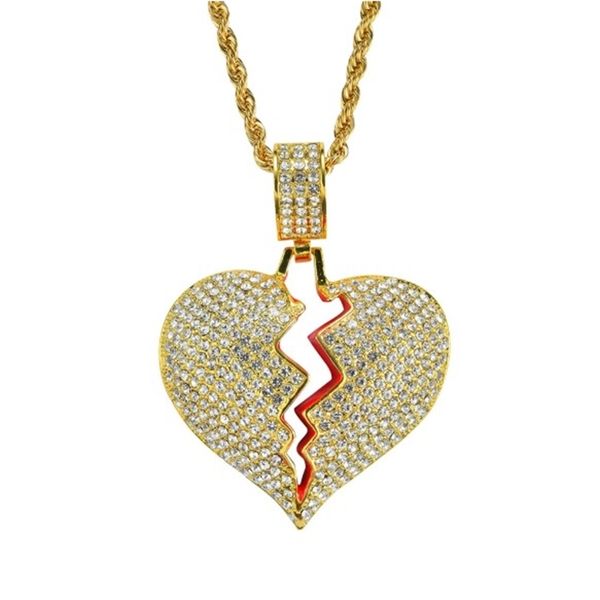 

gold heart diamond broken necklace hiphop, Silver