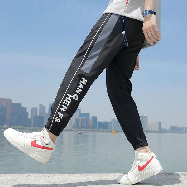 

2020 new four seasons fashion letter printing leisure youth leg pants men's, Black