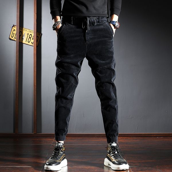 

2021 new fashion streetwear men jeans loose fit casual corduroy cargo pants autumn newly designer korean hip hop joggers harem trousers y3mz, Blue