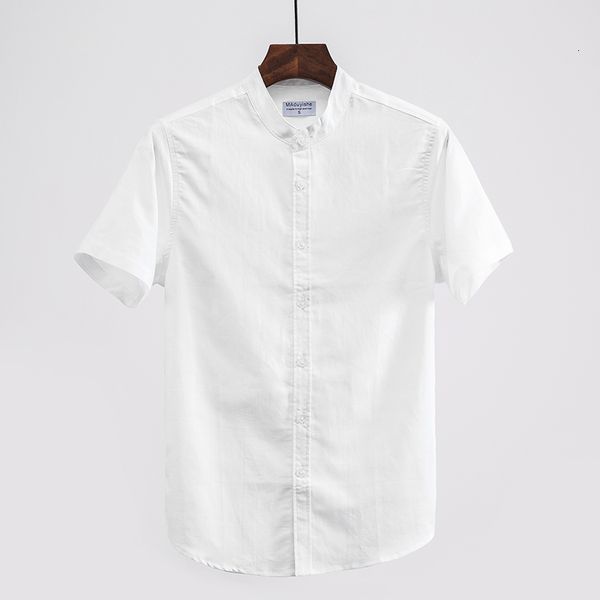 

2021 new japanese style short-sleeved linen men stand collar large size mens shirt cotton and flax white shirts male camisa demarca 3v7l