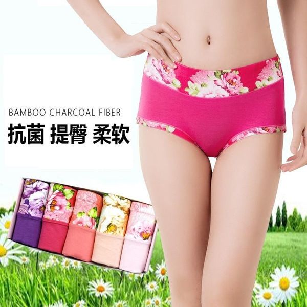 

women's panties sold by 10pcs/lot--modal underwear mid-waist cotton breathable printed briefs, Black;pink