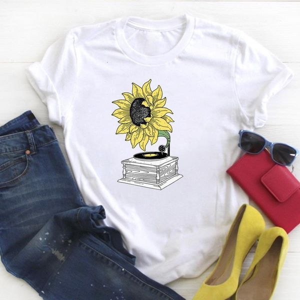 

women cartoon vintage sunflower printed clothing ladies summer t tee female shirt clothes tshirt womens graphic t-shirt, White