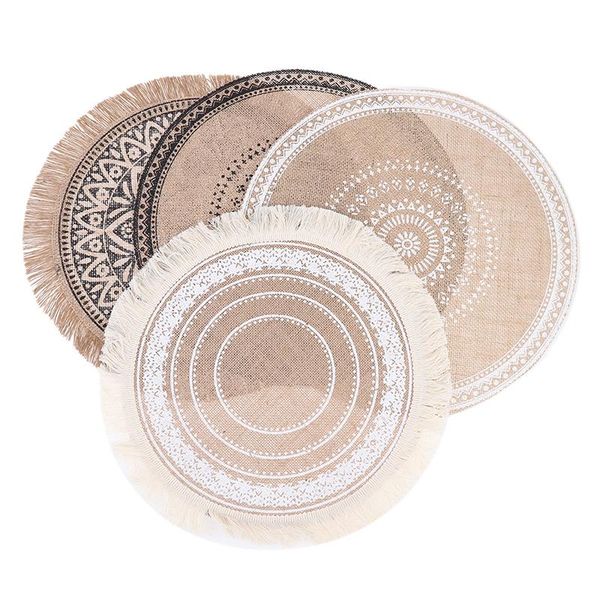 

mats & pads 1pc creative jute placemats po prop decoration table placemat resistant heat non-slip home linen fabric washable bowl cup mat