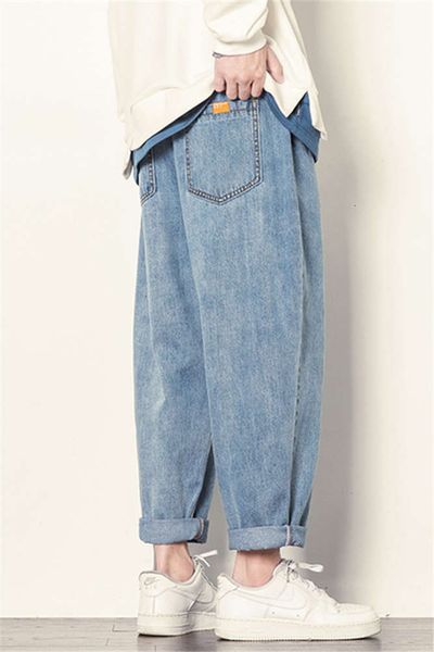 

jeans men's loose fitting straight casual pants fashion brand trend versatile wide leg pants spring new fat pants fashion, Blue