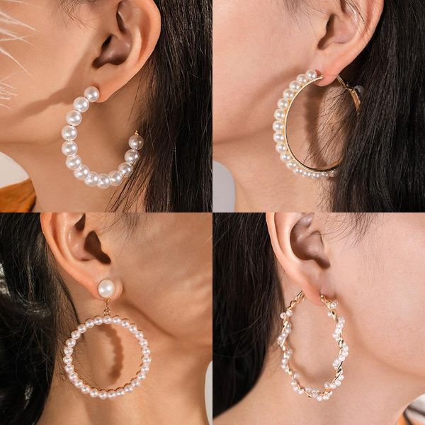 

dangle & chandelier bicux women's earrings acrylic pearl set for women korean fashion jewelry 2021 geometric kolczyki big hoop drop ear, Silver