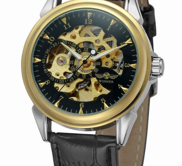 

sell winner fashion man watches mens automatic watch mechanical watch for man leather belt wn56-4, Slivery;brown