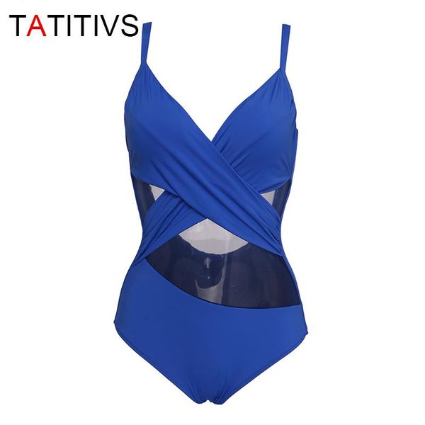 

tatitivs one piece swimsuit women swimwear v-neck mesh bathing suit summer push up monokini solid swim suit beach wear female