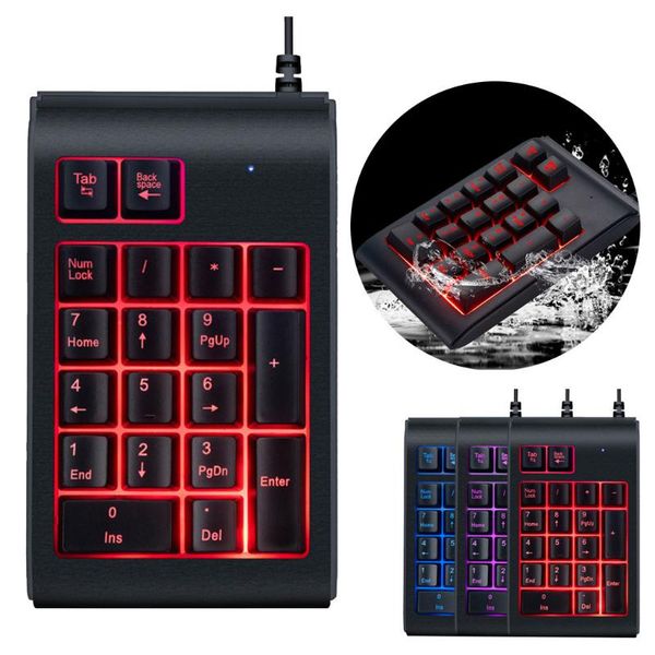 

mice 20# three colors rgb backlit usb wired keyboard waterproof number pad numeric keypad