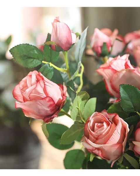 

decorative flowers & wreaths wedding decoratio artificial vivid real touch roses silk flower bride home decor 2 heads/bouquet