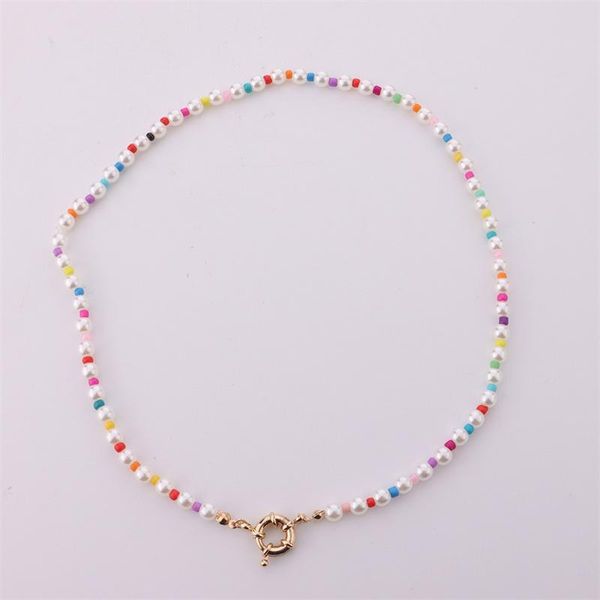 

chains fashion color rice bead necklace women's wild personality simple light luxury geometric round pearl jewelry, Silver
