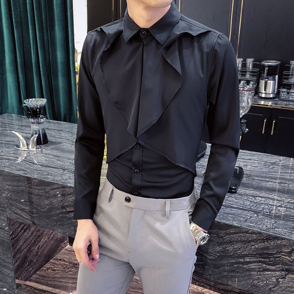 

new spring 2021 vintage sleeve long shirt jacket simple men's clothes all the fine casual fit graduation dressed in black sweaters bwyv, White;black