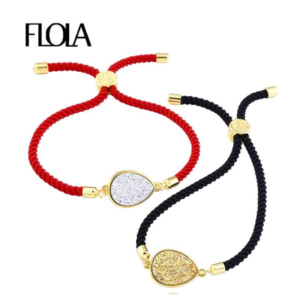 

charm bracelets flola red druzy braided thread bracelet woman natural stones adjustable string hand jewelry pulsera suerte brtb49, Golden;silver