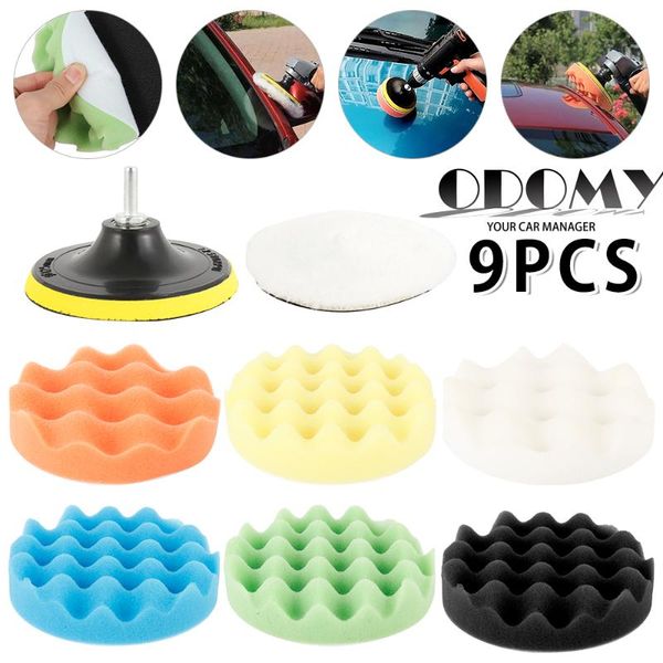 

care products 9pcs 5inch car woolen polishing pad buffer sponge set kit auto buffing waxing with m14 drill adaptor for cleaning tools