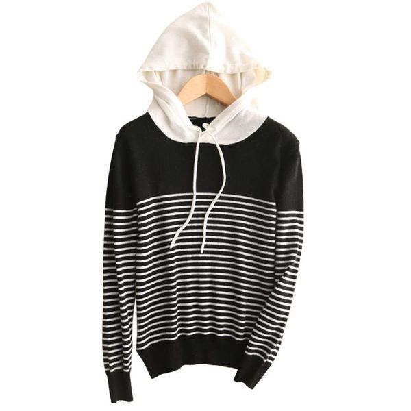 

women's hoodies & sweatshirts autumn and winter cashmere wool hoodie comfortable wazrm knitted striped hooded jacket 2021 soft warm wom, Black