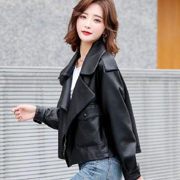 

women's leather & faux women outerwear genuine jackets sheepskin short coats motorcycle windbreak clothing spring autumn female jacket, Black