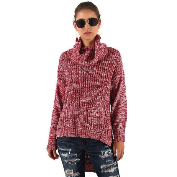 

women's sweaters women turtleneck knitted sweater high collar irregular hem long sleeve pullover, White;black
