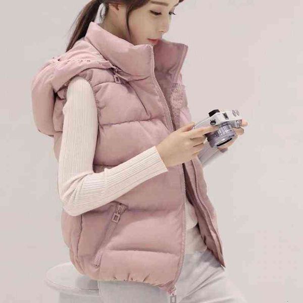 

2021 autumn winter vest female student short korean removable hooded down cotton et vest large coat, Black;white