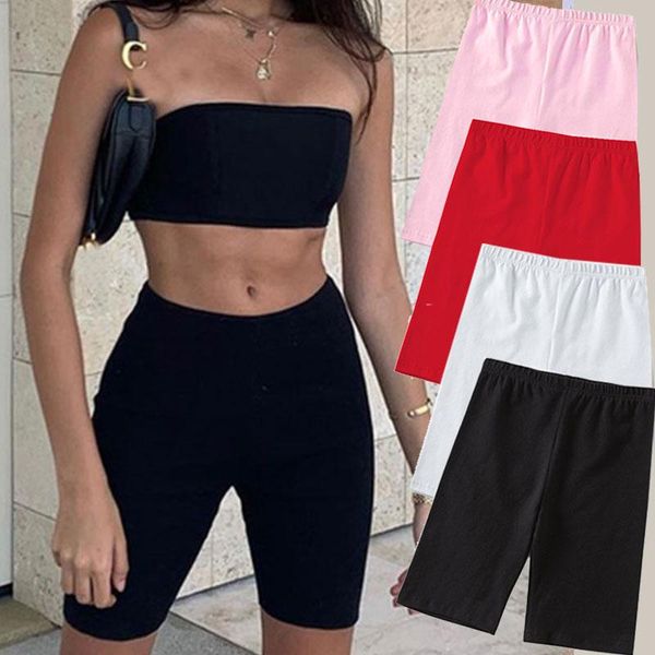 

women's shorts korean summer women sweatpants cycling short stretch basic pantalones fitness slim beach casual 4 color biker, White;black