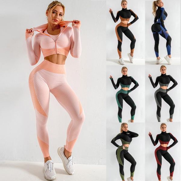 

yoga outfit women seamless gym set bra suits clothing female fitness sport long sleeve suit running clothes