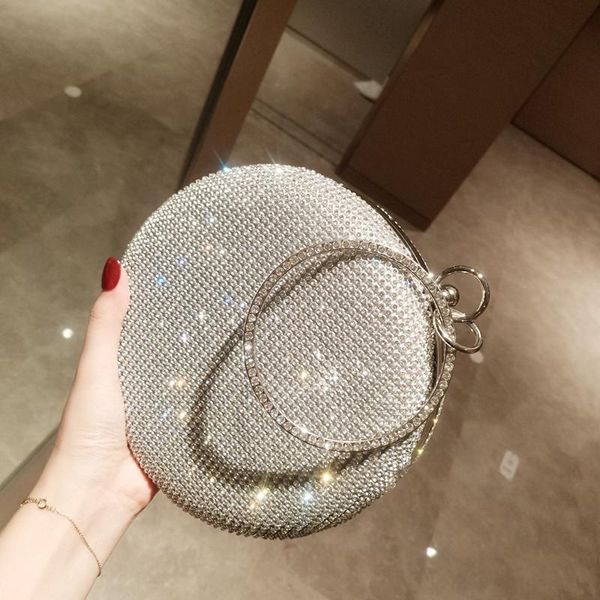 

women evening clutch purse diamonds colorful lady round chain shoulder wedding handbags crystal purse