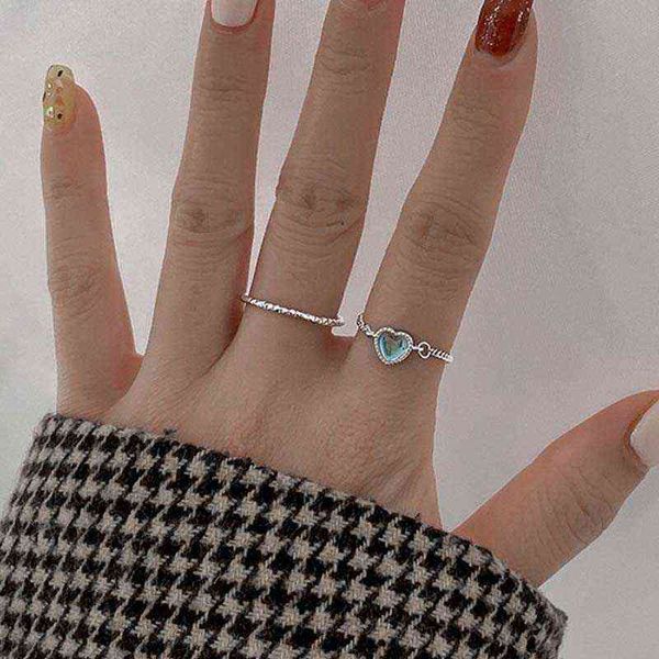 2021 neue Mode Silber Farbe Kristall Herz Ring Hochzeit Schmuck Elegante Stapelbare Knuckle Finger Ringe für Frauen Bijoux Femme G1125